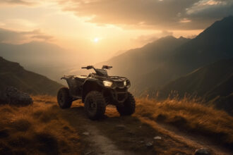 Štvorkolka zapriahnutá za príves používaná pri práci v teréne