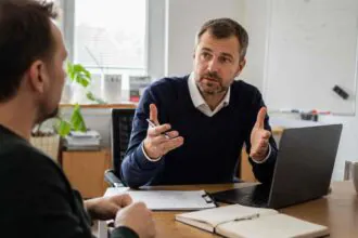 Tím malej firmy pri rozhovore o nábore